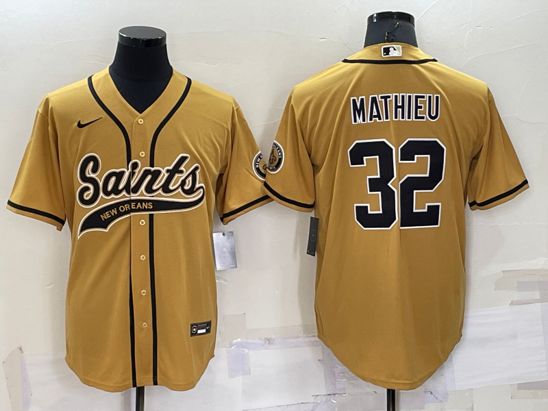 Men's New Orleans Saints #32 Tyrann Mathieu Gold Cool Base Stitched Baseball Jersey